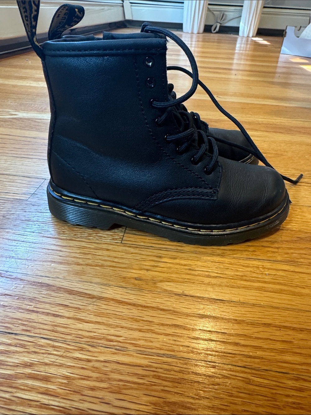 Dr. Martens Kids Black Lace-Up and Zipper Ankle Boots with Yellow Stitching